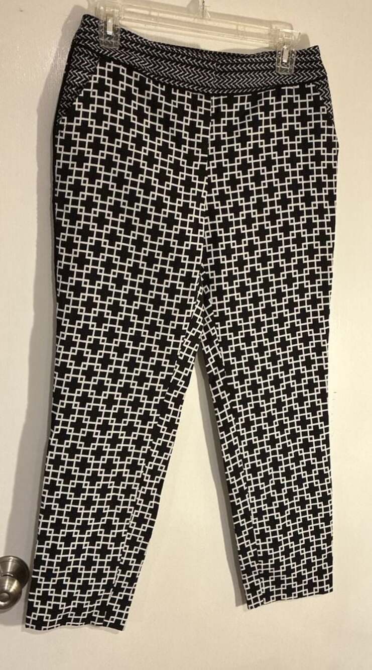 BLACK Saks Fifth Avenue Women's Geometric Print Tapered Ankle Pants Size 4